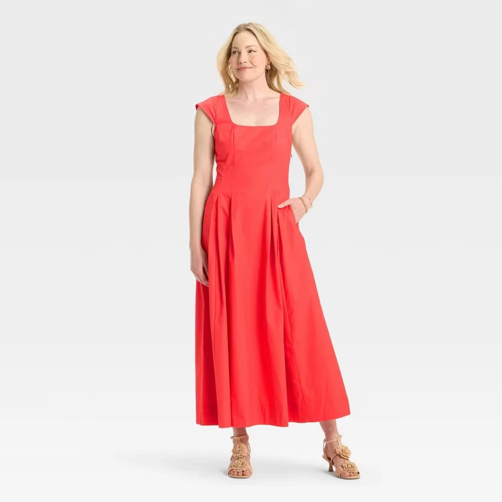 Women's Poplin Midi Dress - A New Day