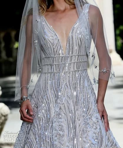 Ashley & Justin Wedding Dress 12 Ivory A-Line Tulle White Sequins Crystals  - Image 3