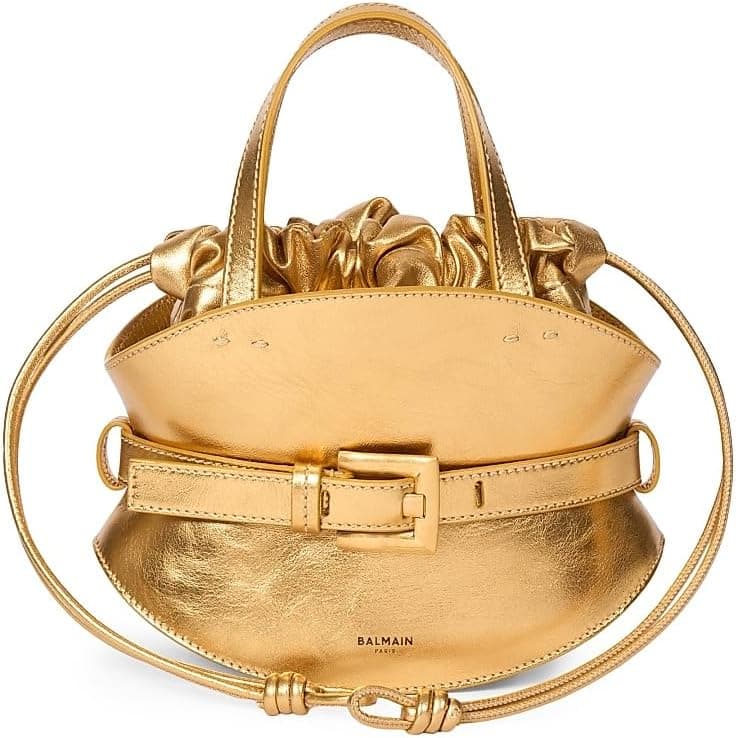 Balmain Mini Shuffle Metallic Leather Top Handle Bag