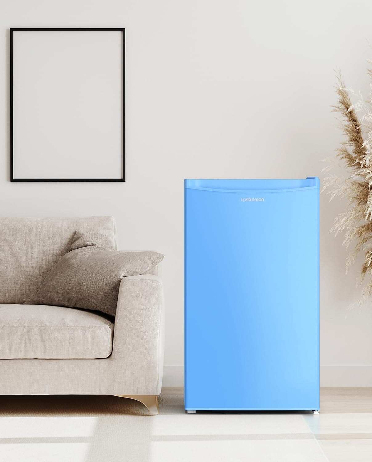 Upstreman 3.2 Cu.Ft Mini Fridge with Freezer, Single Door Mini Fridge, Dorm Fridge, Adjustable Thermostat, Mini Refrigerator for Bedroom, Office, Dorm, Blue-BR321 - Image 2