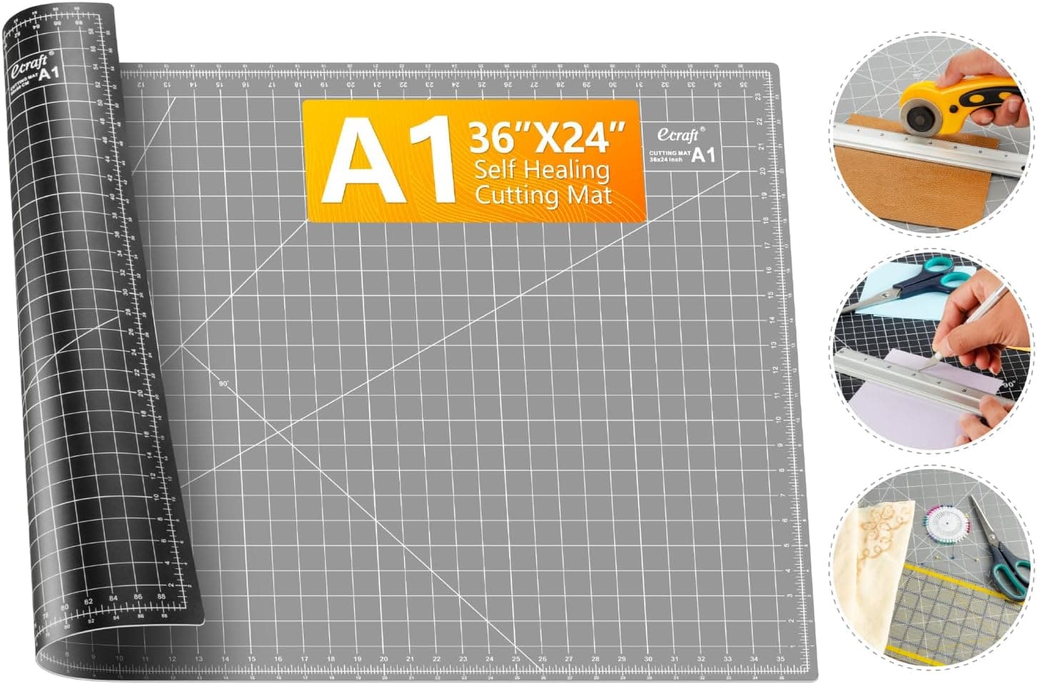 Ecraft Large Self Healing Cutting Mat: 24" x 36" Grey/Black