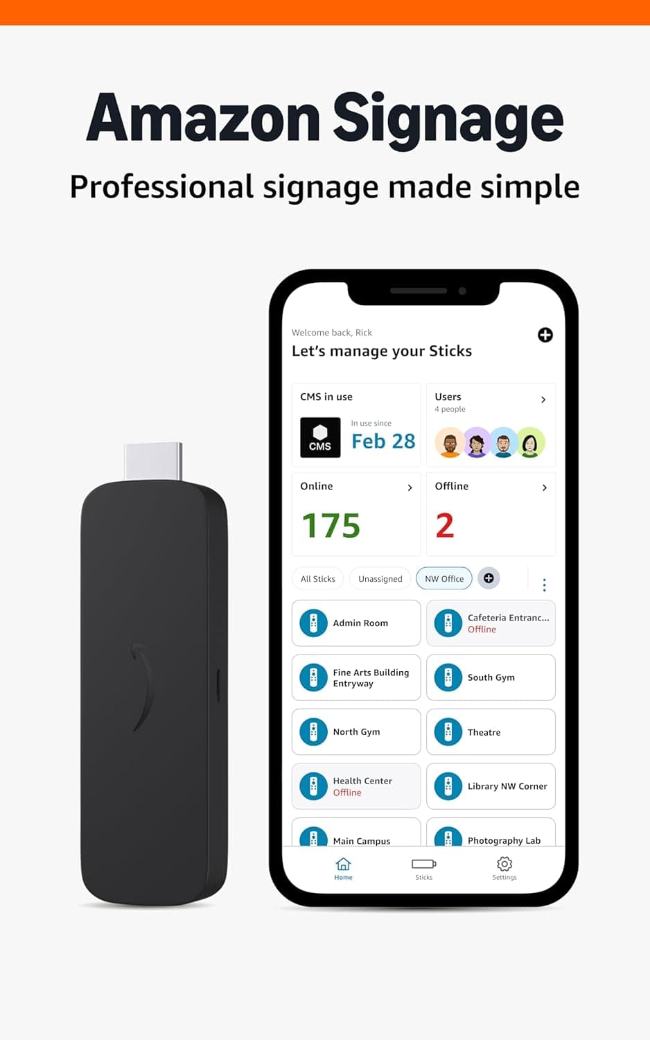 Amazon Signage Stick – Professional Digital Signage 4K Media Player – Designed for Businesses of All Sizes, Easy Setup with free Mobile App, and CMS Compatibility