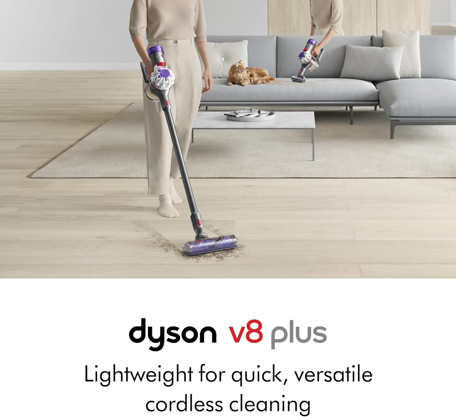 Dyson V8 Plus Cordless Vacuum, Cleans Hard Floors and Carpets, Detangles, Converts to Handheld, 115AW, 2 Power Modes, Up to 40 Minutes¹ - Image 2