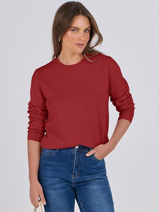 ANRABESS Sweaters for Women Long Sleeve Lightweight Crewneck Soft Basic Knit Loose Fit Pullover Red - Image 4