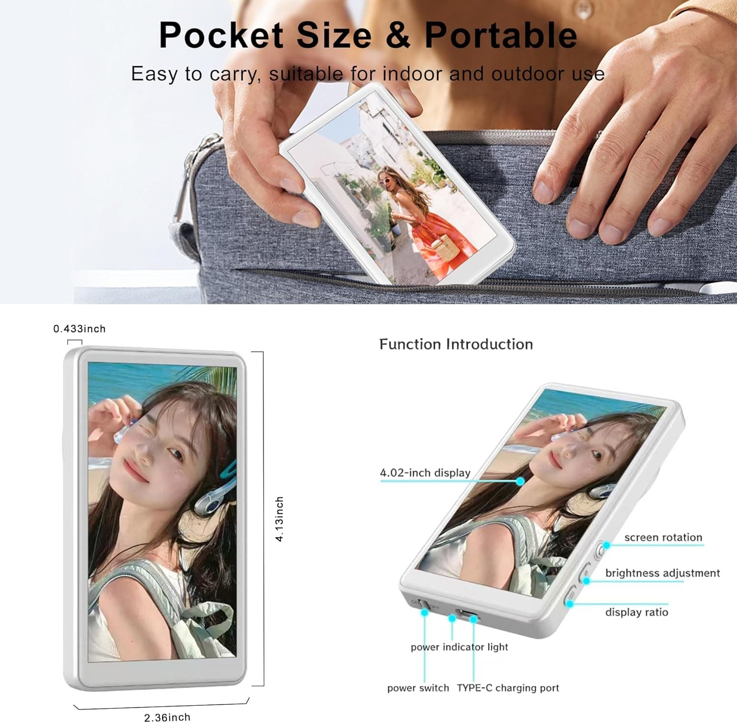 Selfie Monitor Screen for iPhone/Android,Magnetic Phone Vlog Selfie Screen with 1800mAh White - Image 8