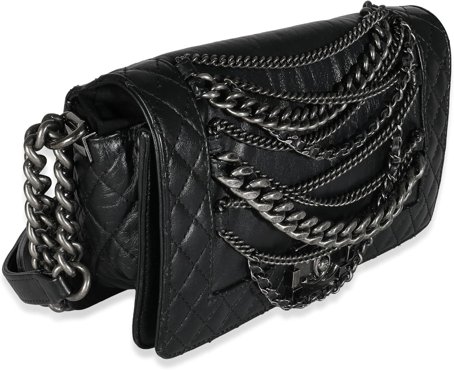 CHANEL Pre-Loved Black Lambskin Medium Enchained Boy Bag, Black