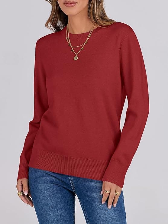 ANRABESS Sweaters for Women Long Sleeve Lightweight Crewneck Soft Basic Knit Loose Fit Pullover Red - Image 3