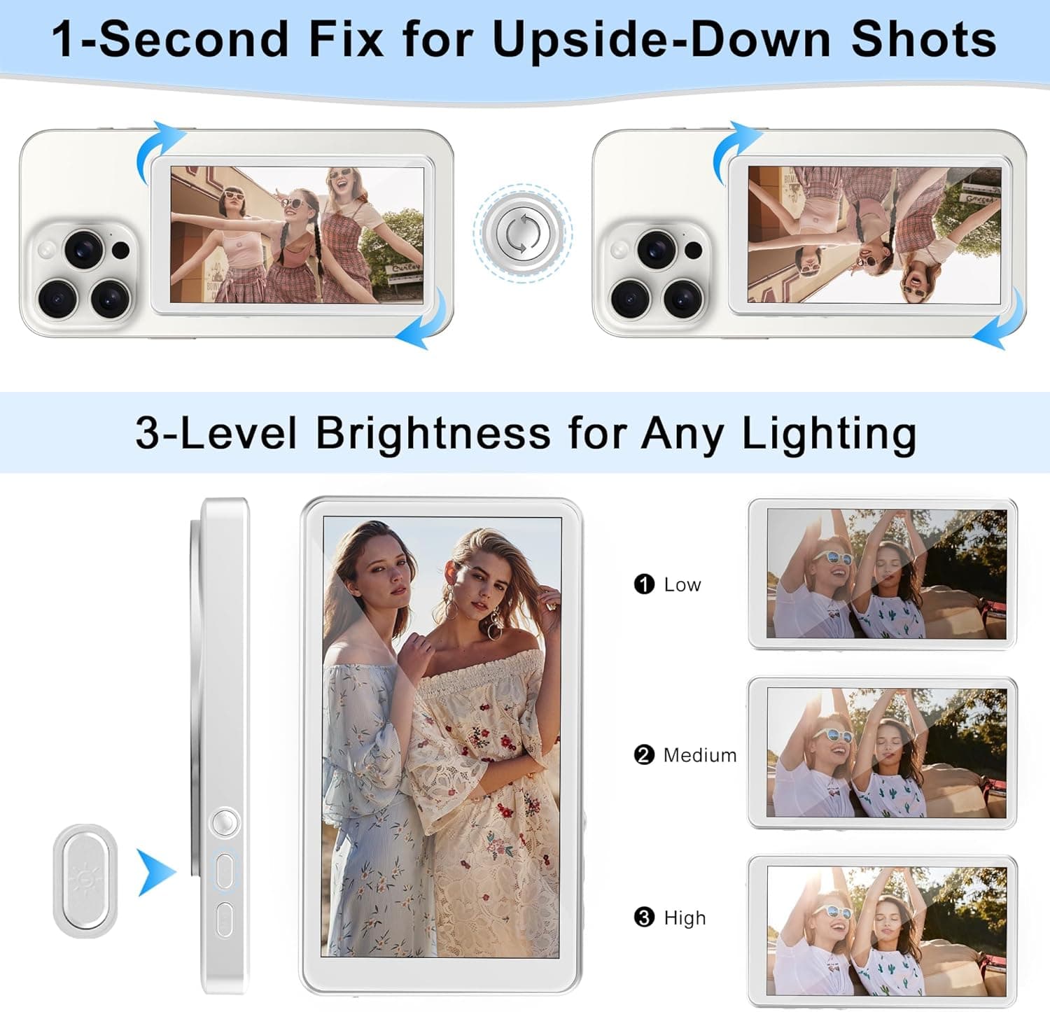 Selfie Monitor Screen for iPhone/Android,Magnetic Phone Vlog Selfie Screen with 1800mAh White - Image 9