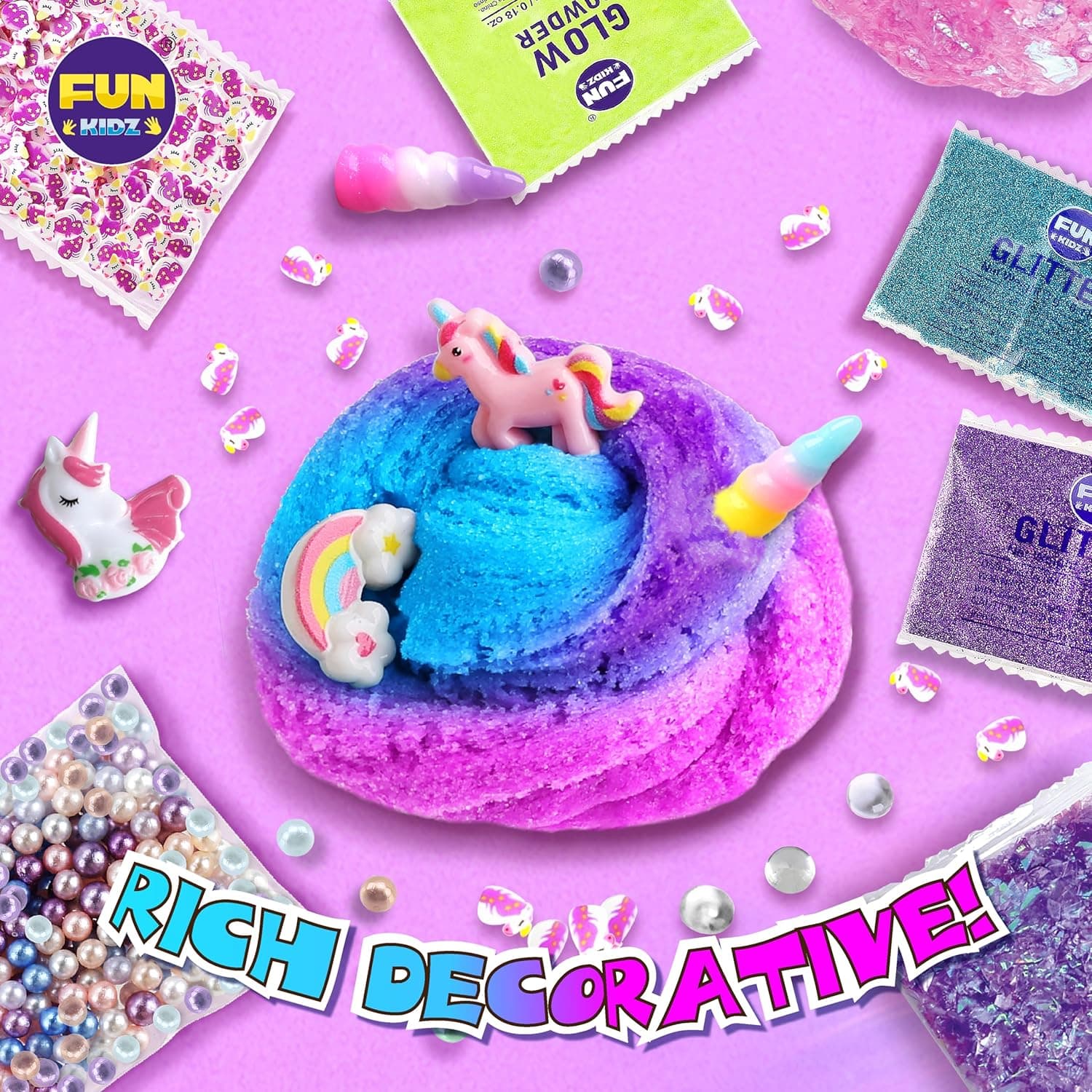 Fluffy Unicorn Slime Kit for Girls, FunKidz Cloud Slime Gift for Ages 6+ Kids Fun Slime Making Kit Awesome Craft Toy Birthday Present Ideas - Image 2